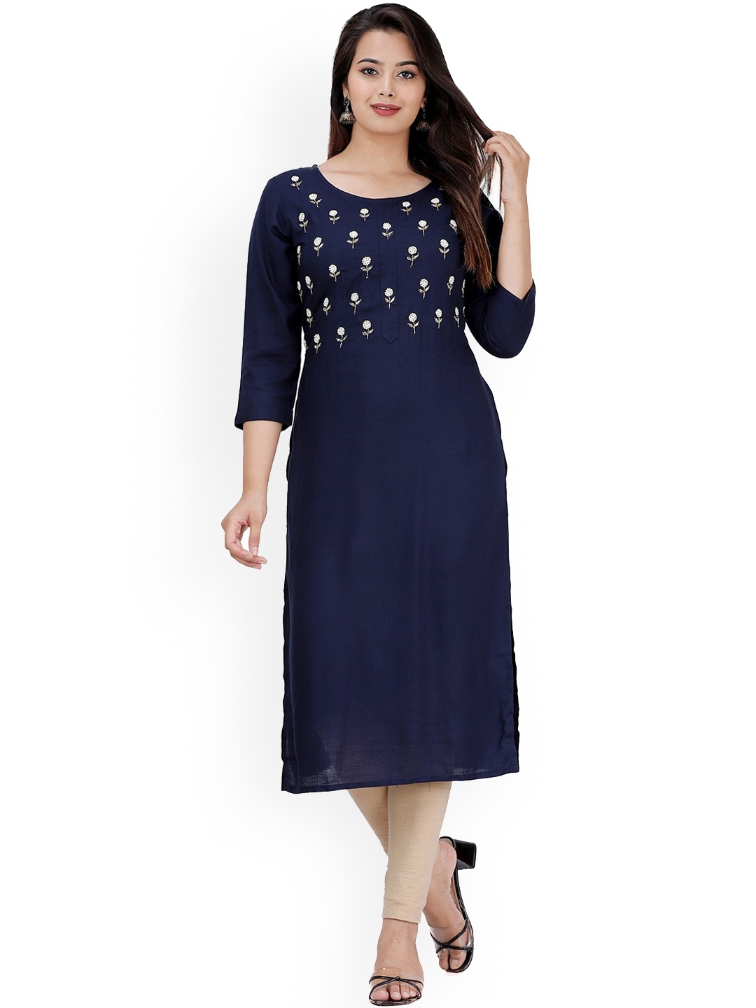 

KALINI Women Navy Blue Ethnic Motifs Yoke Design Kurta