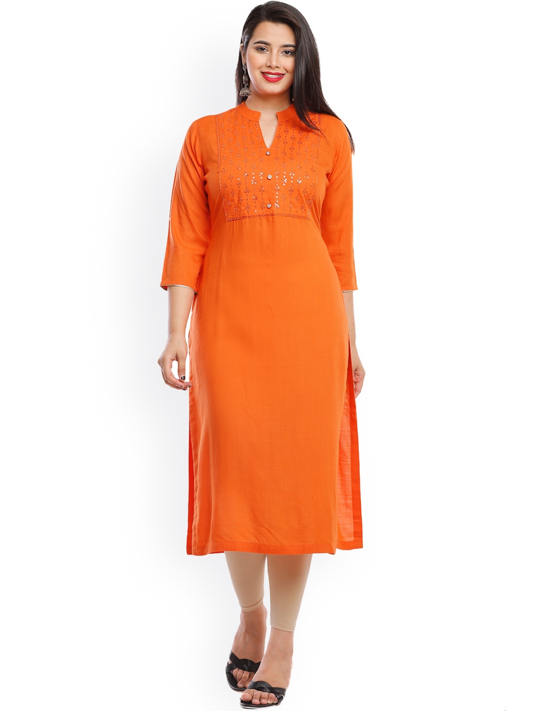 

KALINI Women Orange Solid Yoke Design Kurta