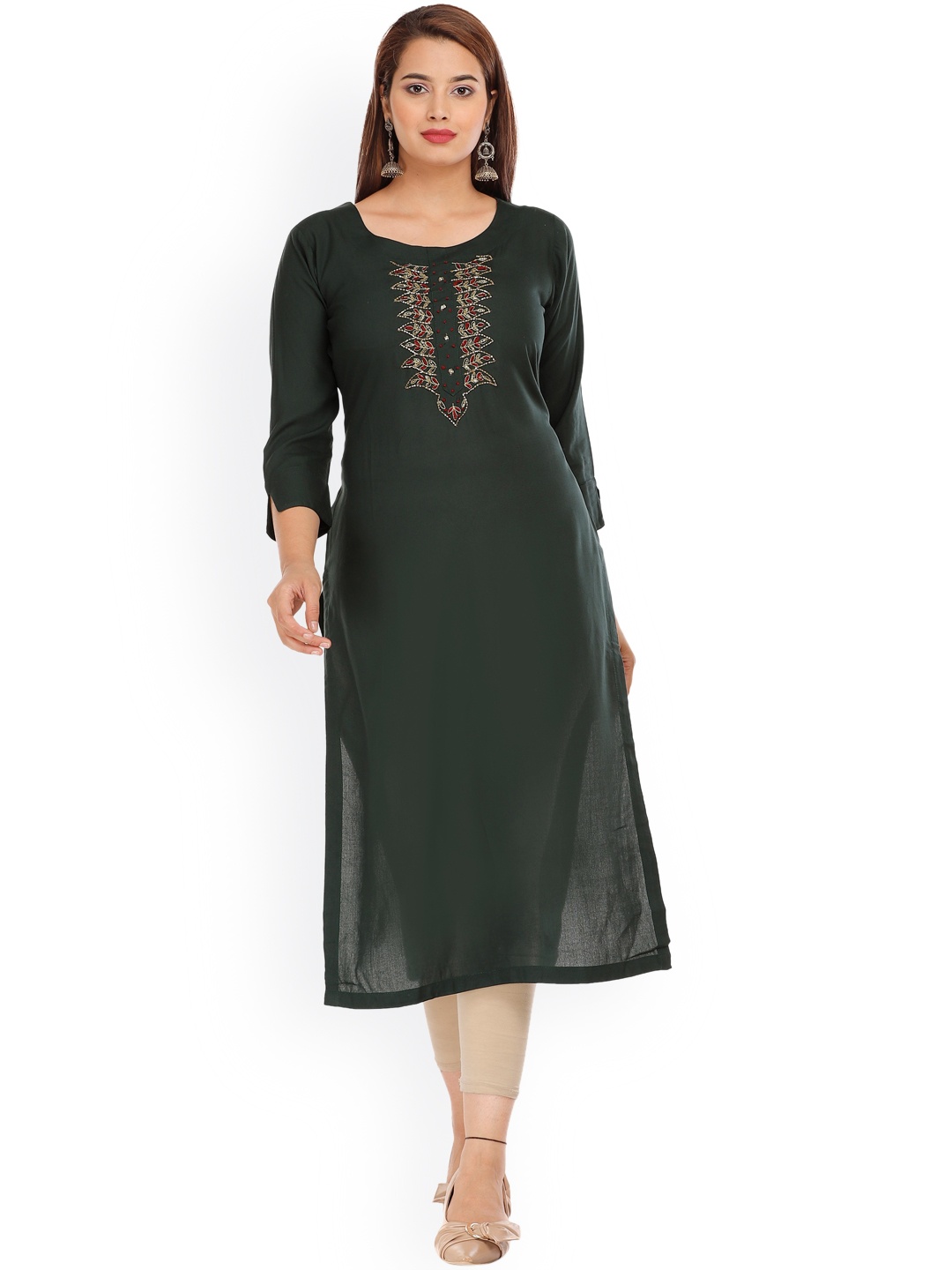 

KALINI Women Green & Red Floral Embroidered Kurta