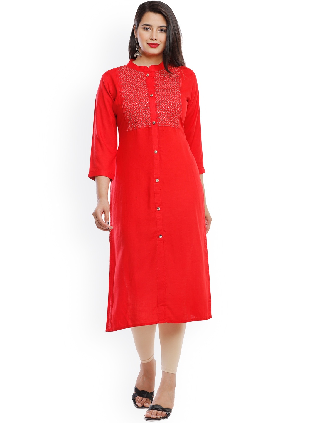 

KALINI Women Red Sequined Embellished Straight Kurta
