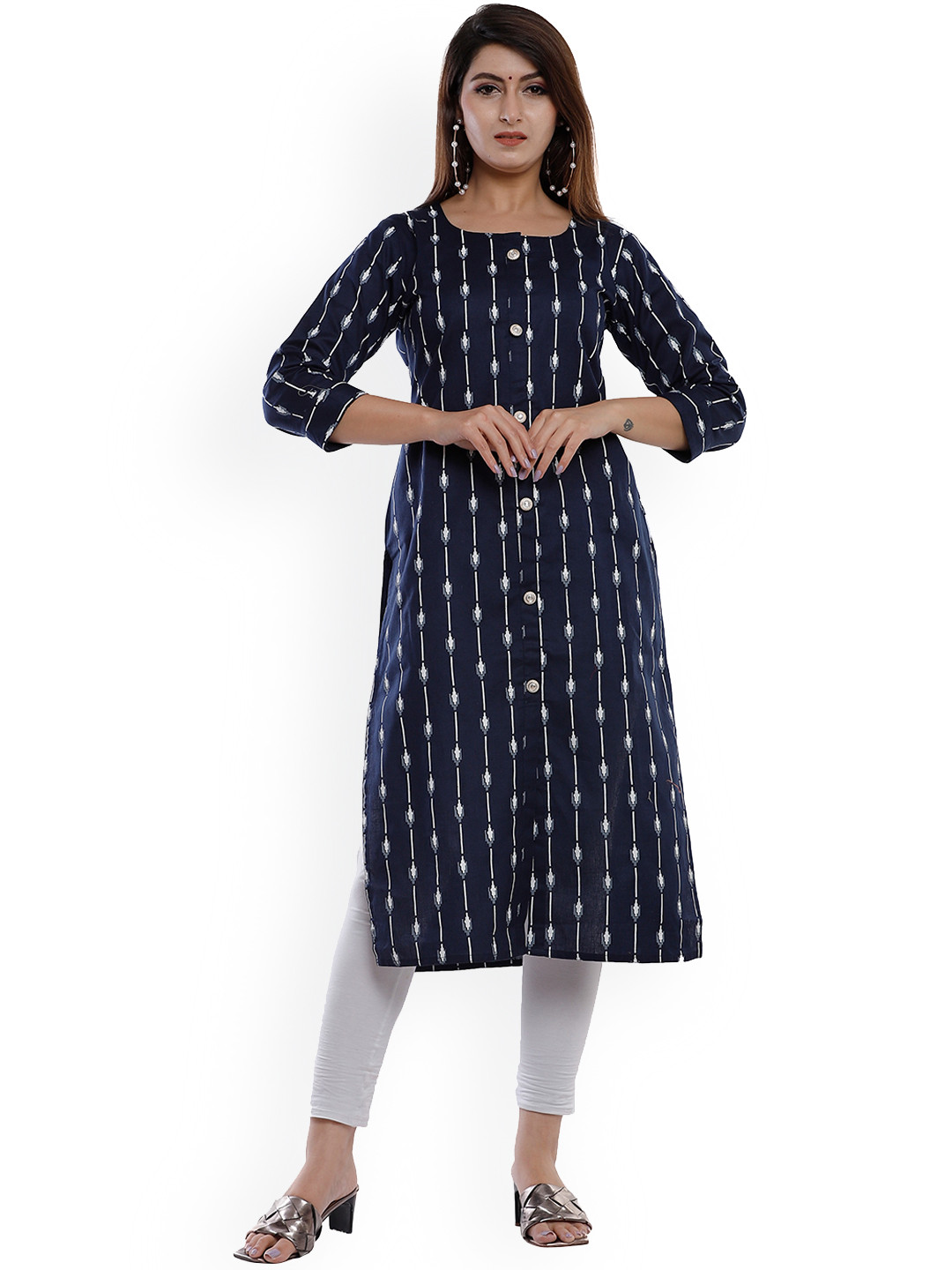 

KALINI Women Navy Blue Geometric Printed Kurta