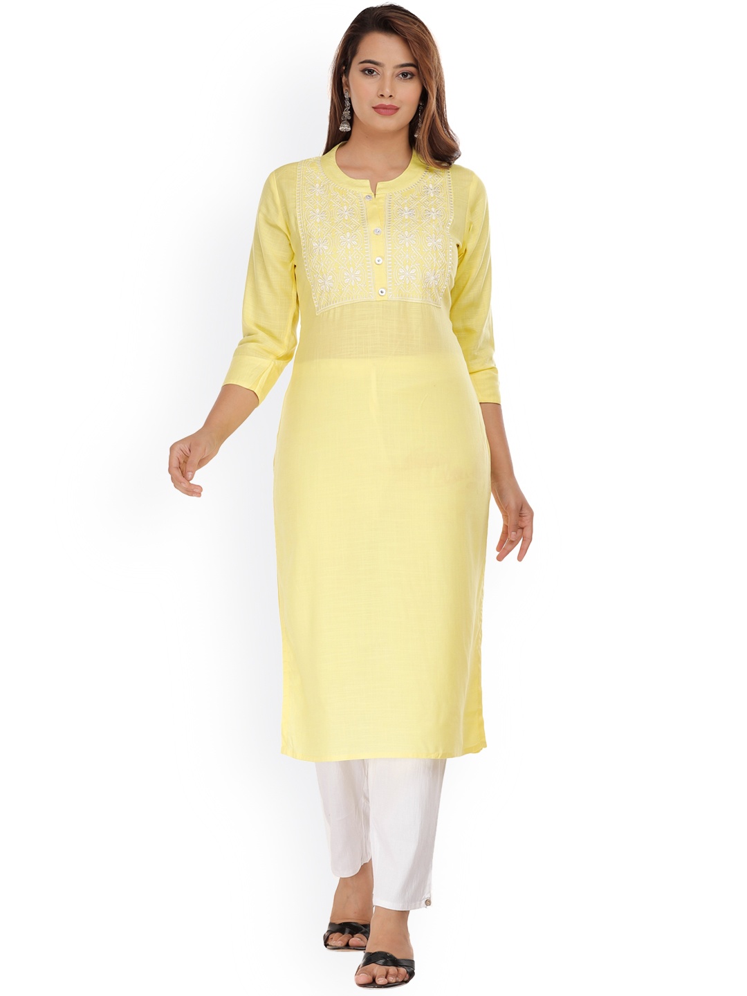 

KALINI Women Yellow Yoke Design Thread Work Kurta