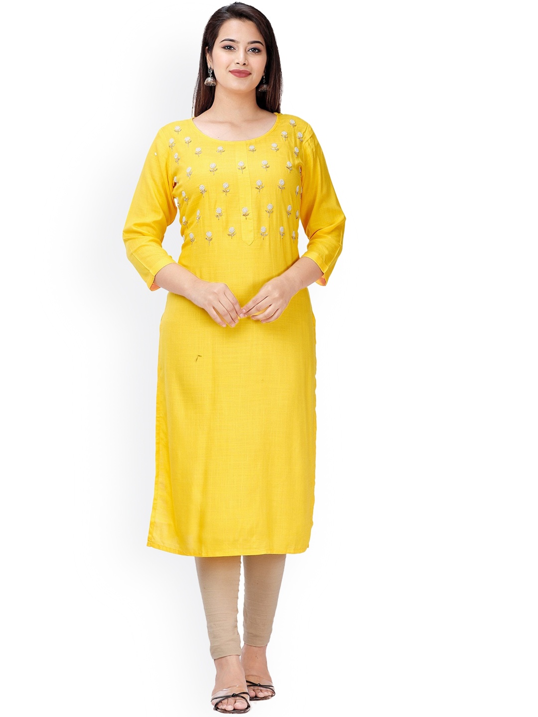 

KALINI Women Yellow & White Ethnic Motifs Yoke Design Kurta