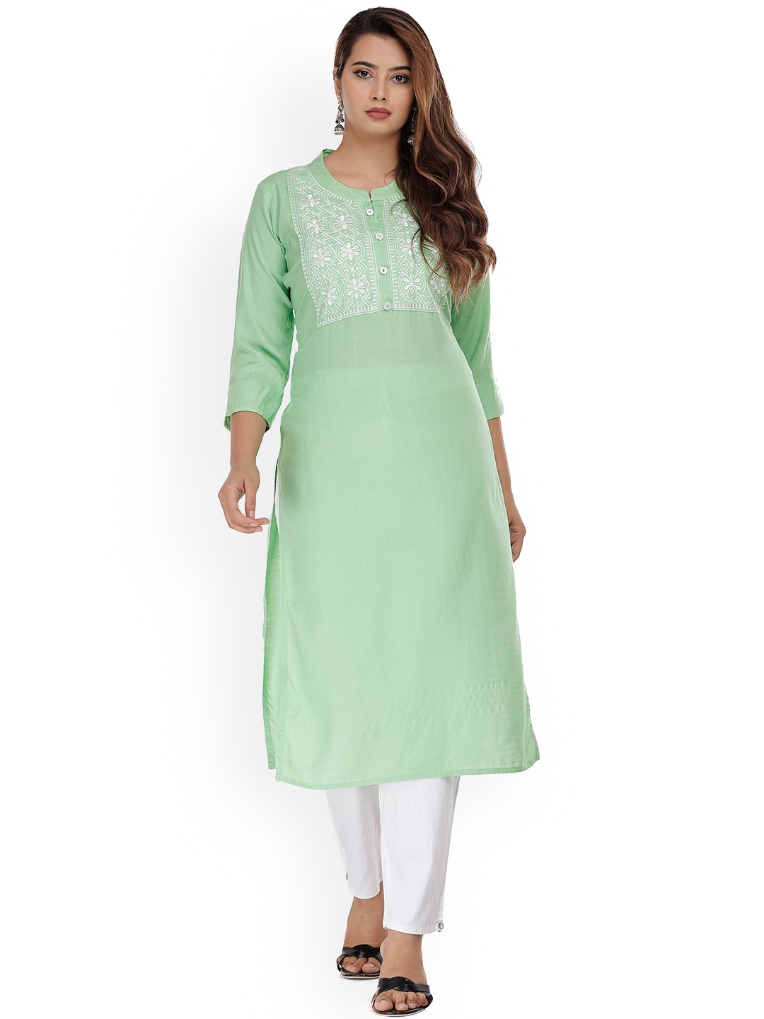 

KALINI Women Green Ethnic Motifs Yoke Design Thread Work Kurta