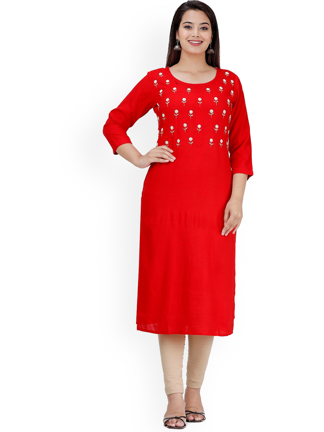 

KALINI Women Red Embroidered Kurta