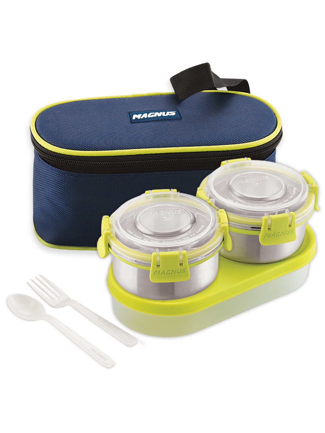 

MAGNUS Navy Blue Avanza Set of 3 Airtight & Leakproof Stainless Steel Lunch Box with Bag