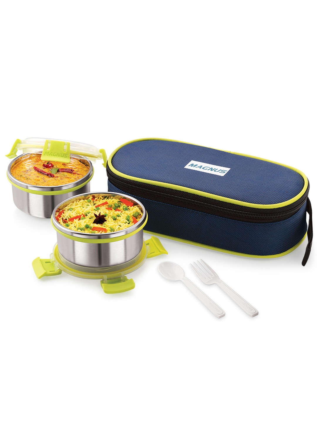 

MAGNUS Set Of 2 Airtight & Leakproof Stainless Steel Lunch Boxes With Bag, Silver