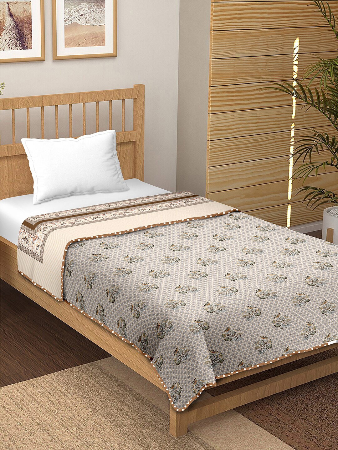 

BELLA CASA Brown & White Ethnic Motifs AC Room 150 GSM Single Bed Dohar