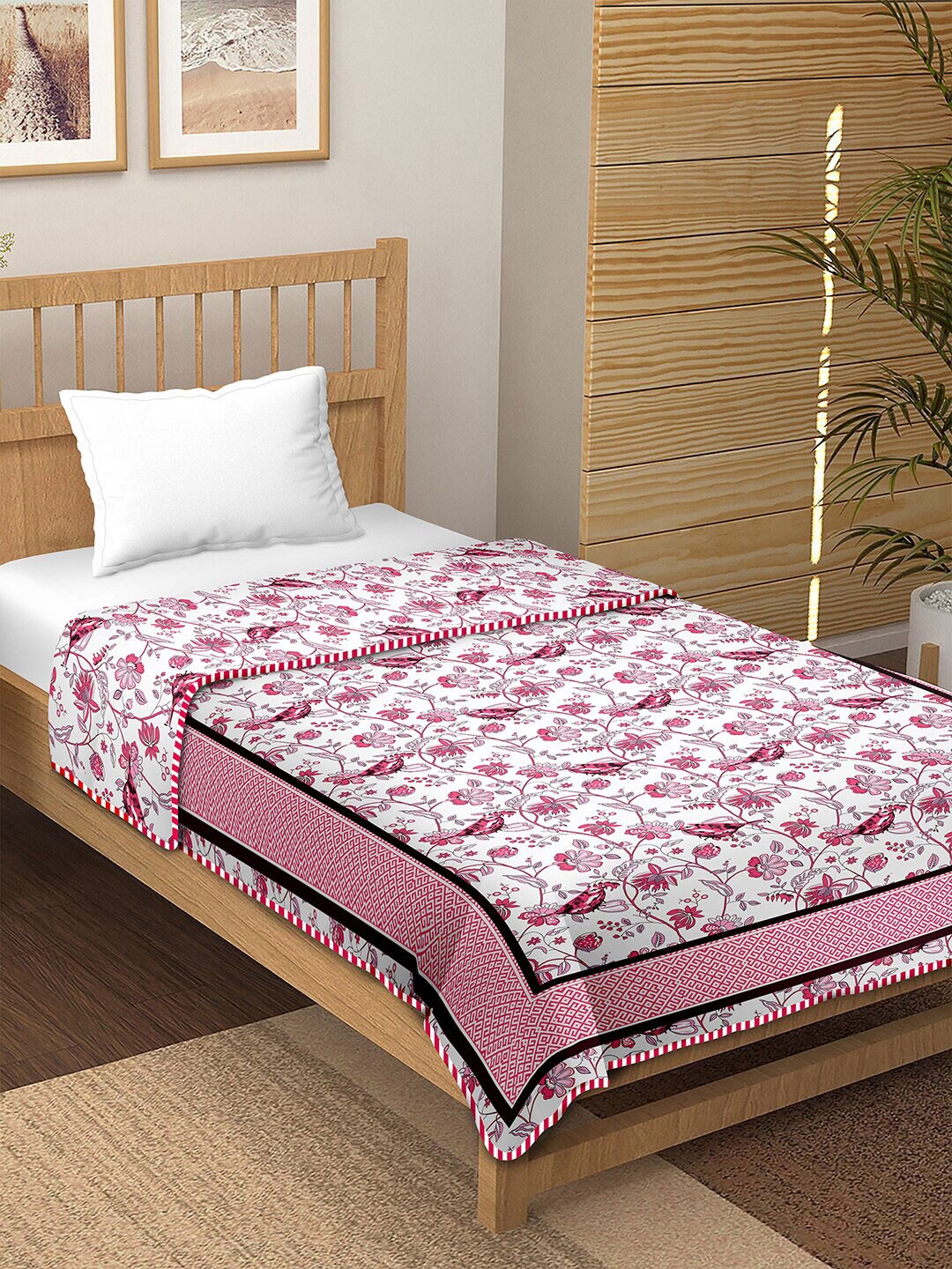 

BELLA CASA Pink Printed AC Room 150 GSM Reversible Single Bed Dohar