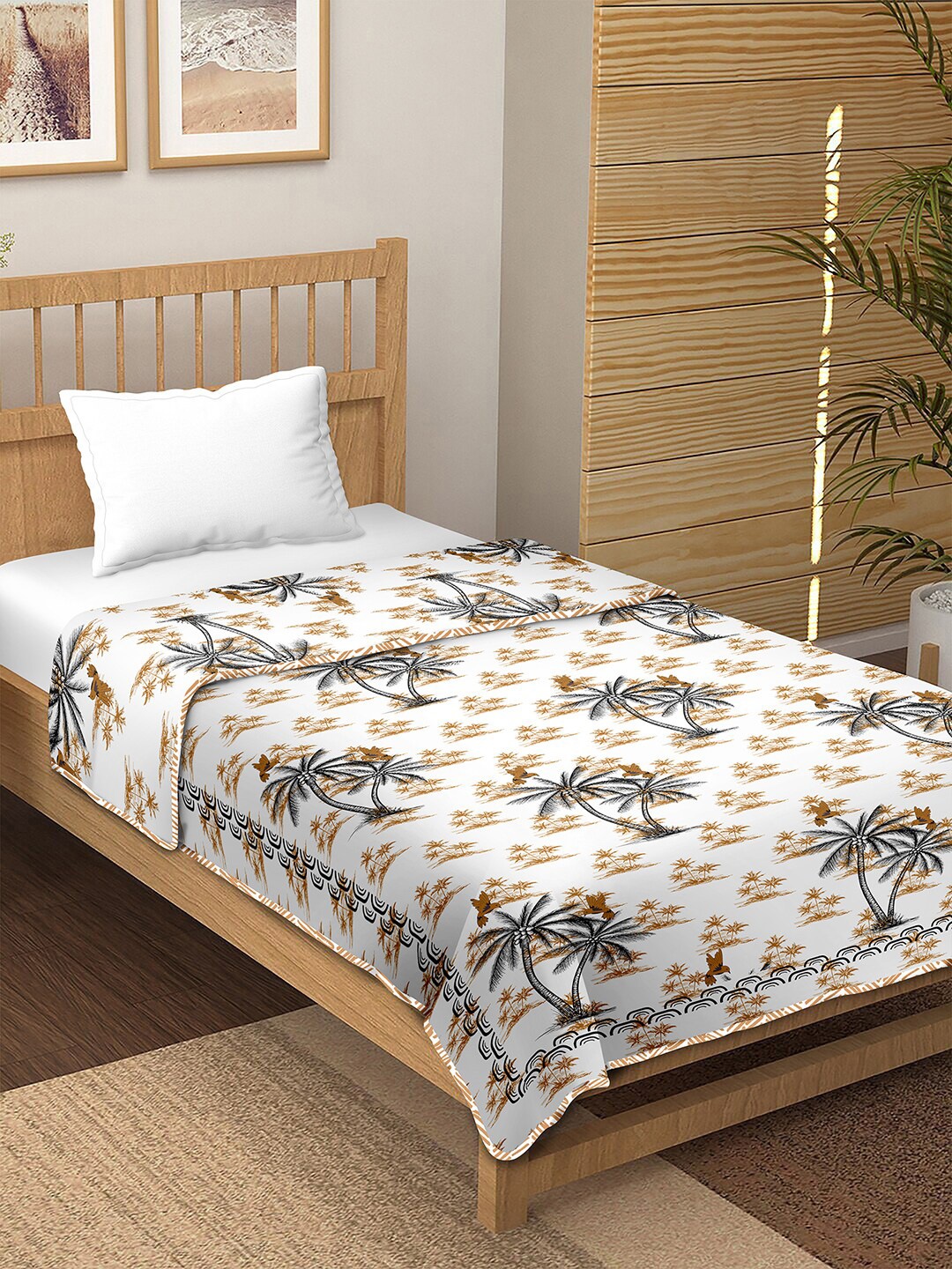

BELLA CASA Brown & White Geometric AC Room Cotton Reversible150 GSM Single Bed Dohar