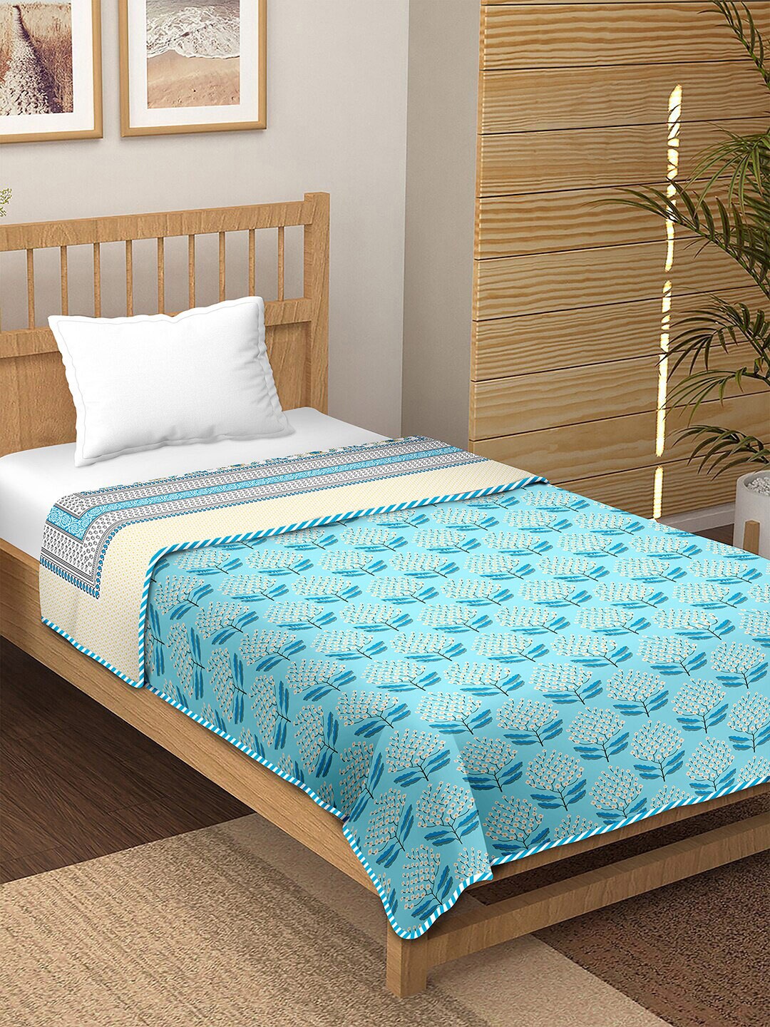 

BELLA CASA Blue & White Floral AC Room Reversible 150 GSM Single Bed Dohar