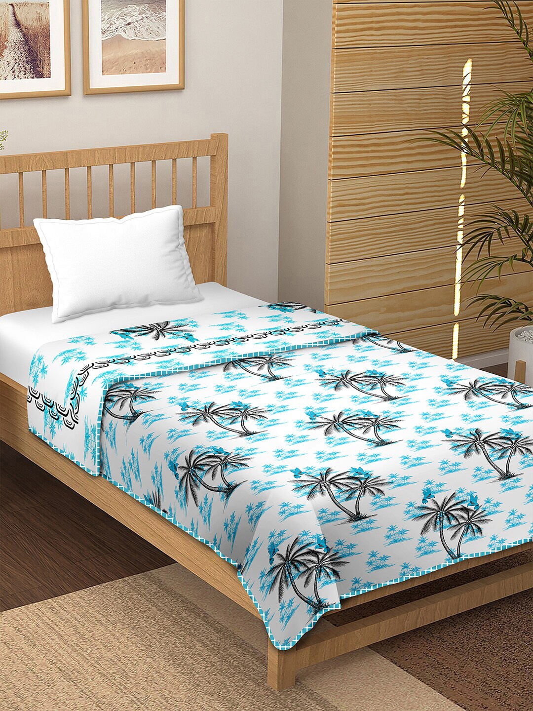 

BELLA CASA Green & White Floral AC Room Reversible 150 GSM Single Bed Dohar
