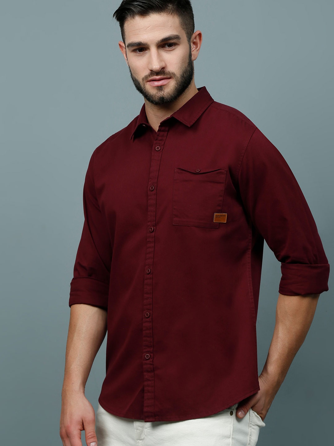 

HERE&NOW Men Maroon Slim Fit Cotton Casual Shirt