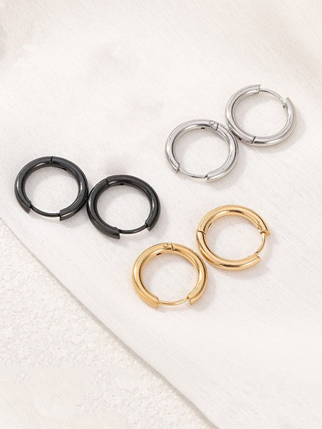 

Yellow Chimes Set Of 3 Circular Hoop Earrings, Gold