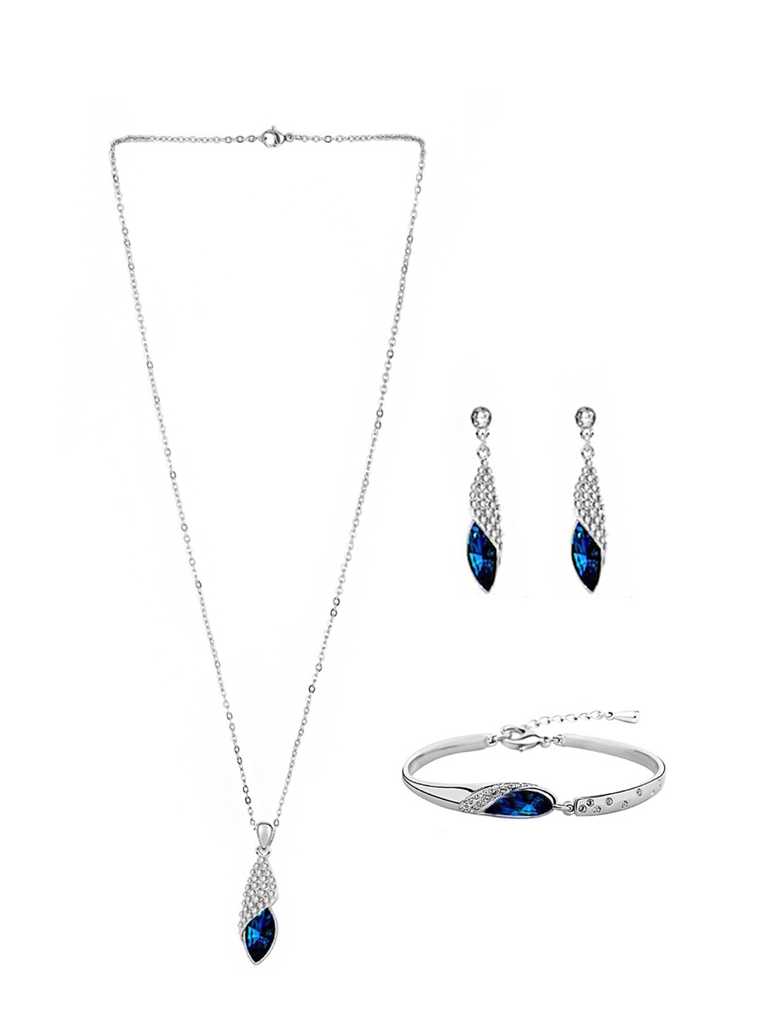 

Yellow Chimes Silver-Plated Blue Crystal Studded Jewellery Set