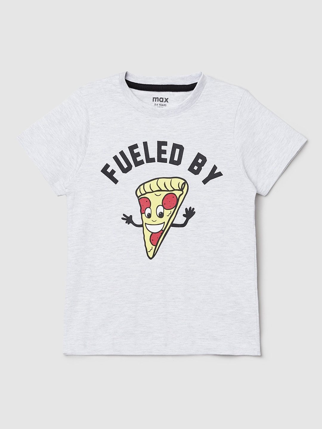 

max Boys Grey Printed Cotton T-shirt