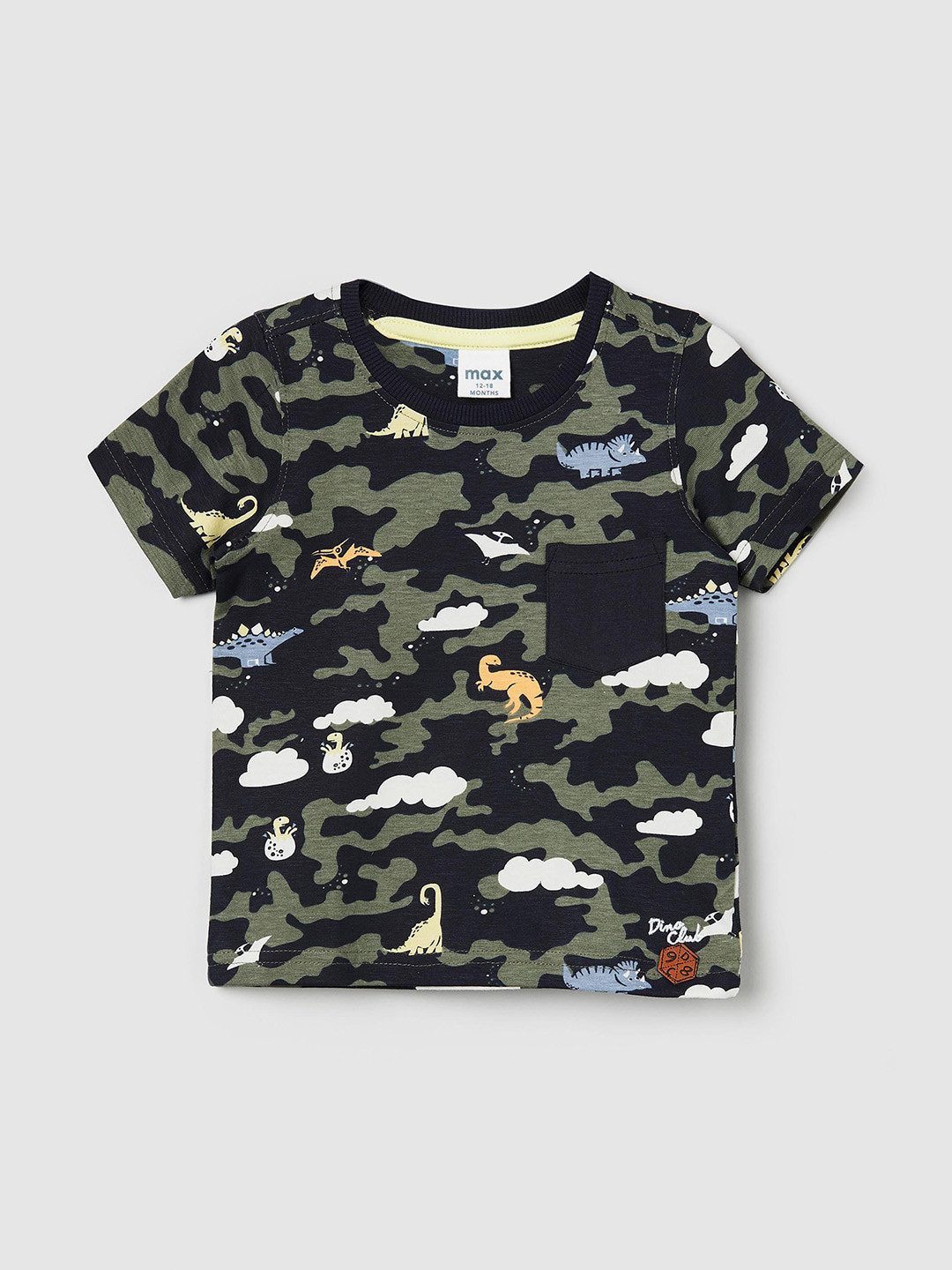 

max Boys Olive Green & Black Camouflage Printed Pure Cotton T-shirt