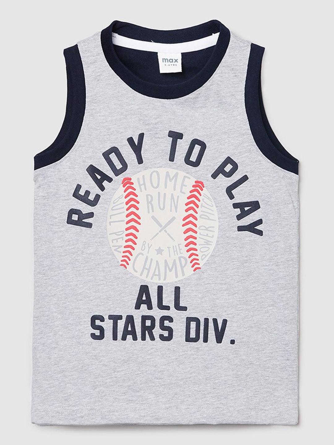 

max Boys Grey Typography Printed Applique T-shirt
