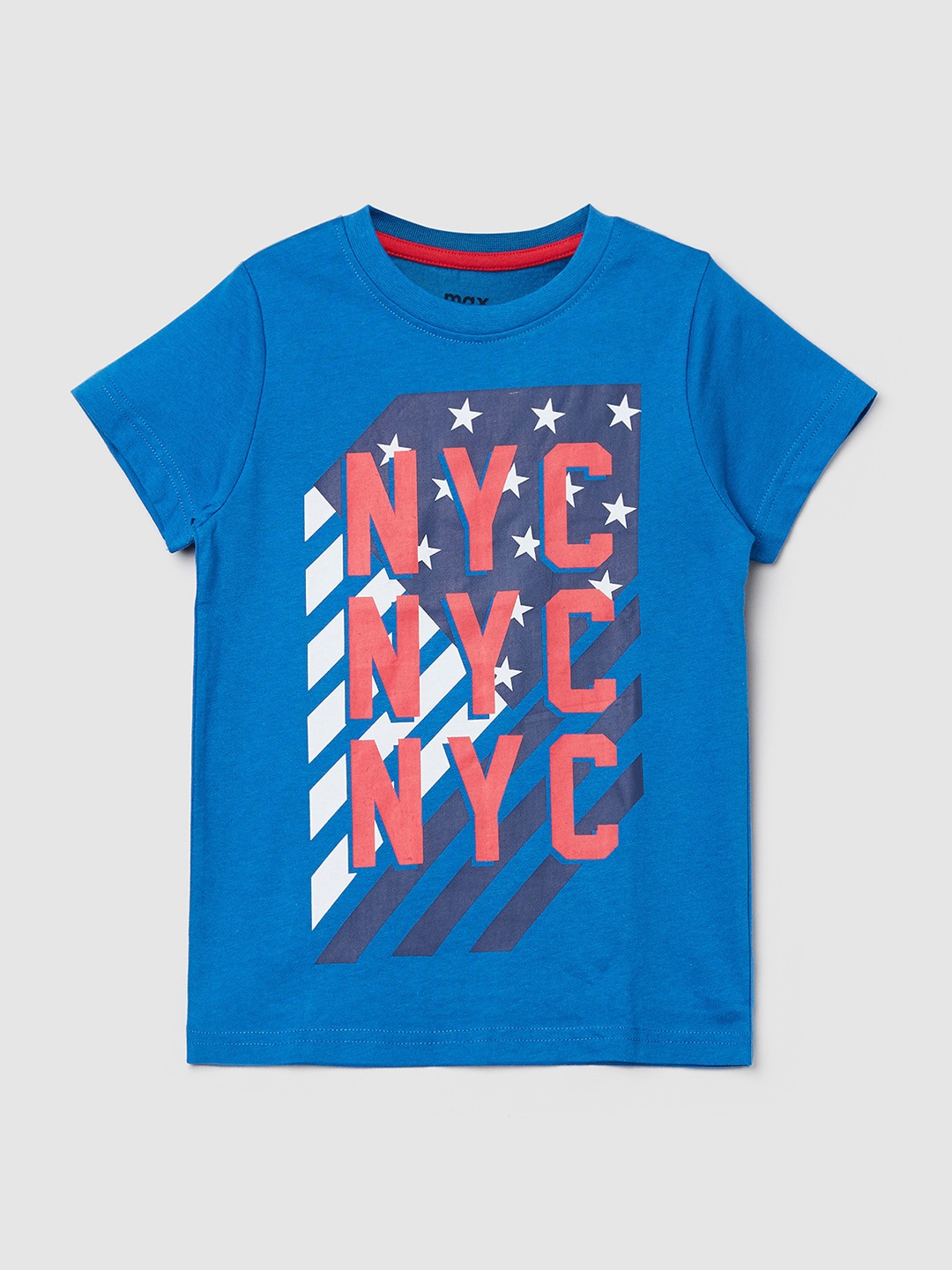 

max Boys Blue Typography Printed Cotton T-shirt