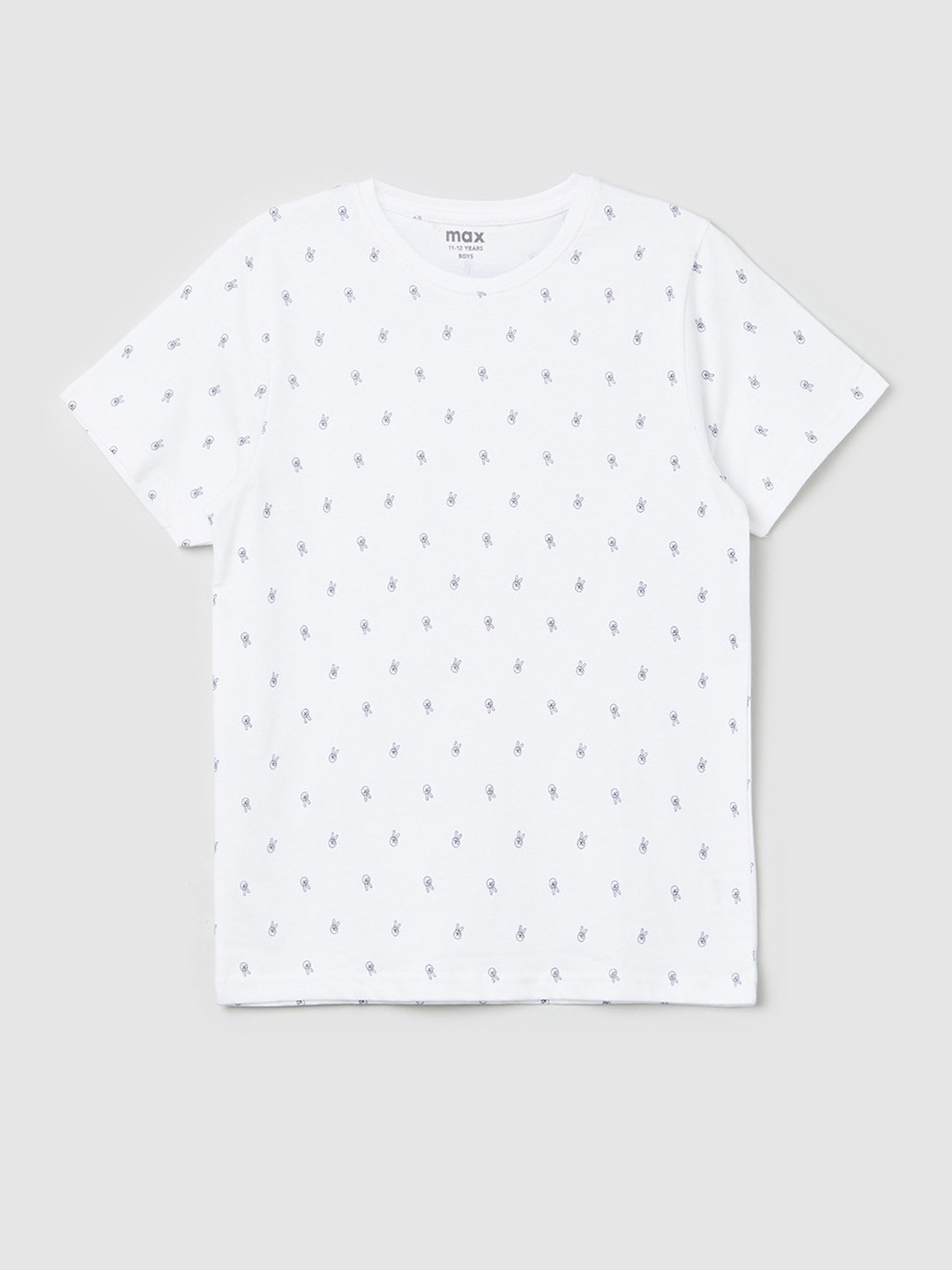 

max Boys White & Blue Printed Pure Cotton T-shirt