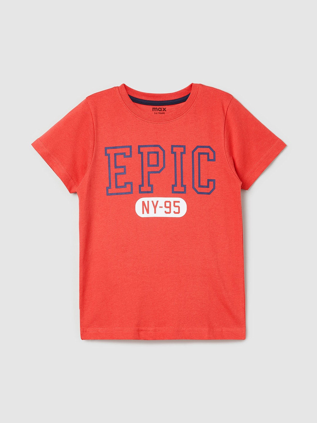 

max Boys Orange & Blue Typography Printed Pure Cotton T-shirt