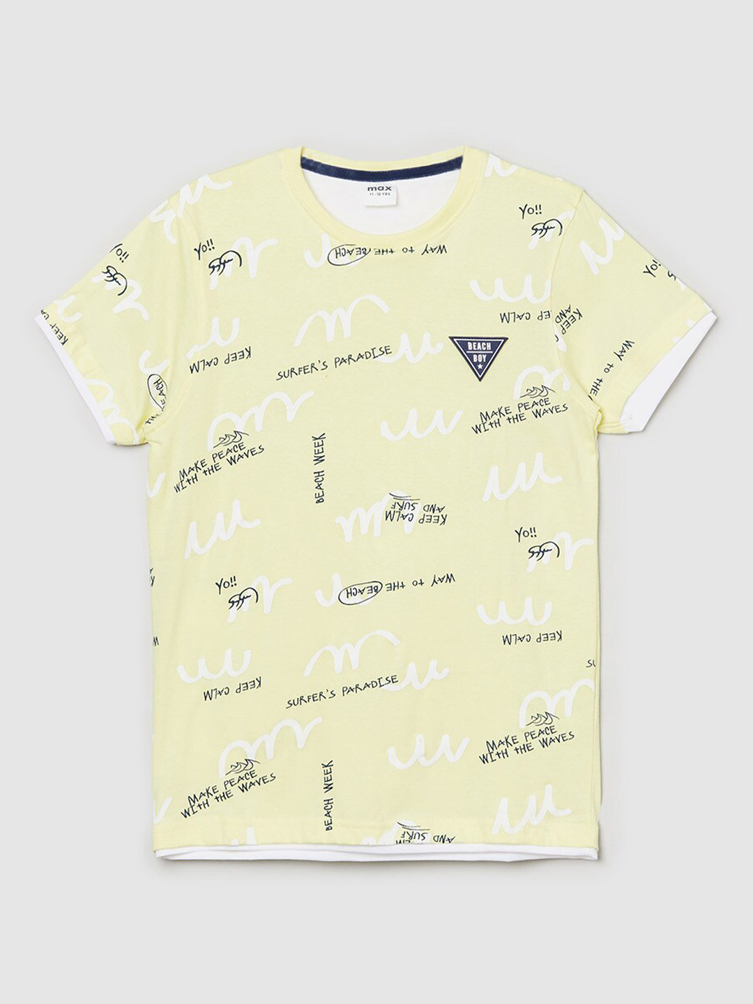 

max Boys Yellow Typography Printed Cotton T-shirt