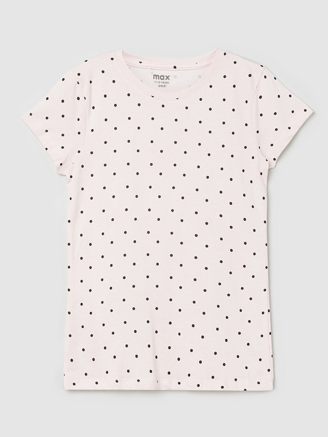 

max Girls Peach-Coloured Polka Dots Printed Pure Cotton T-shirt