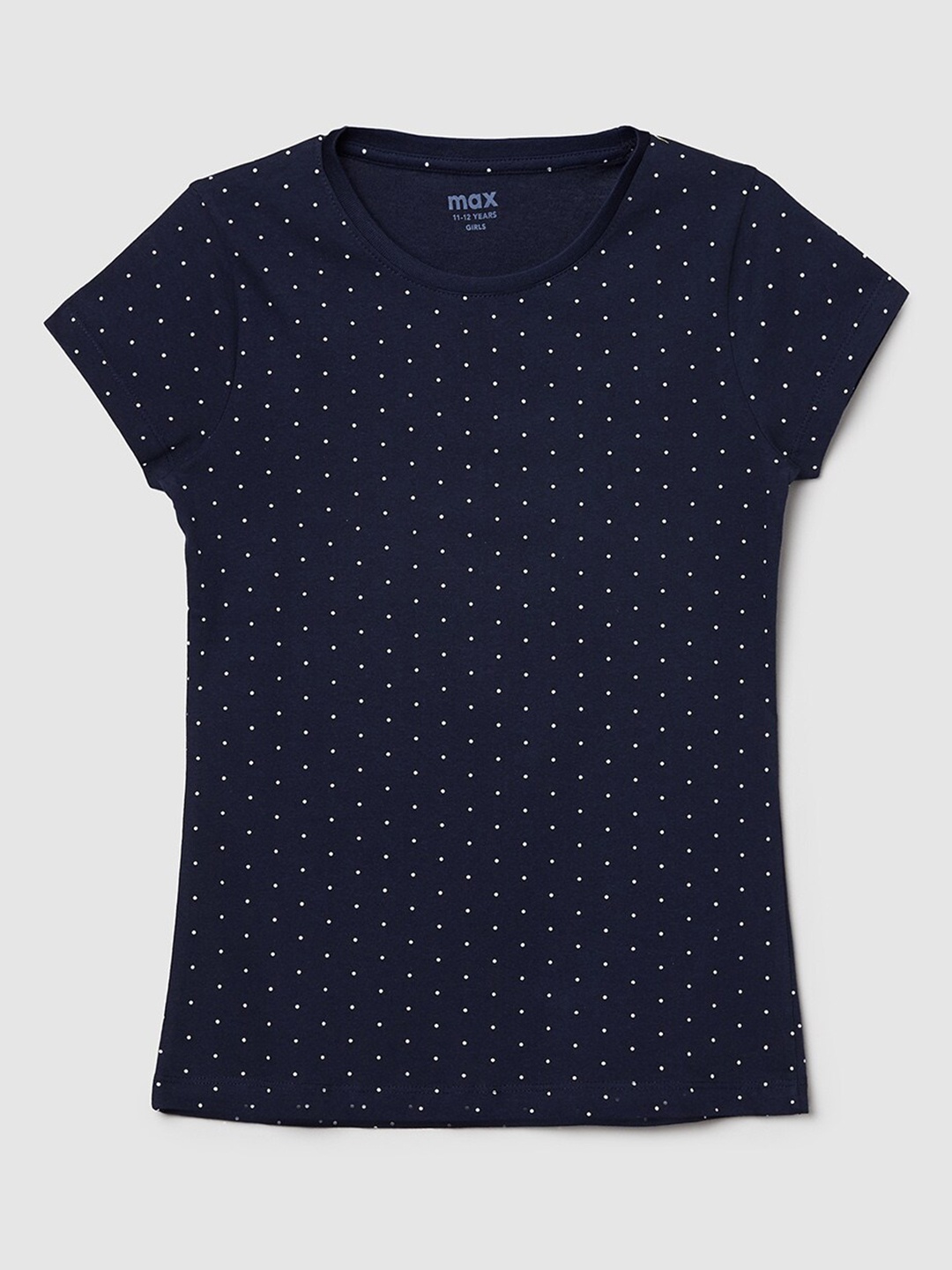 

max Girls Navy Blue & White Printed Pure Cotton T-shirt