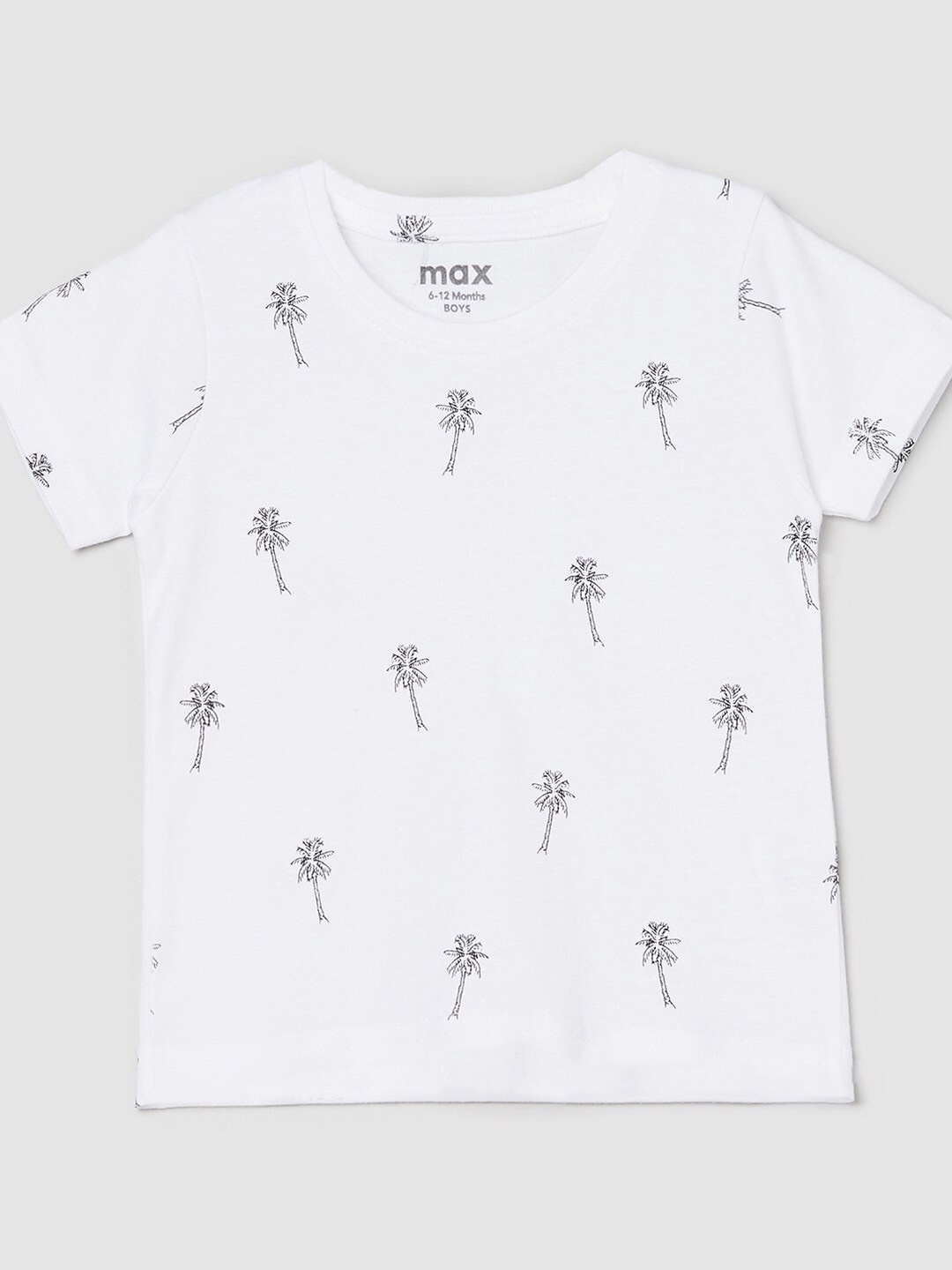 

max Boys White & Black Printed V-Neck Tropical T-shirt