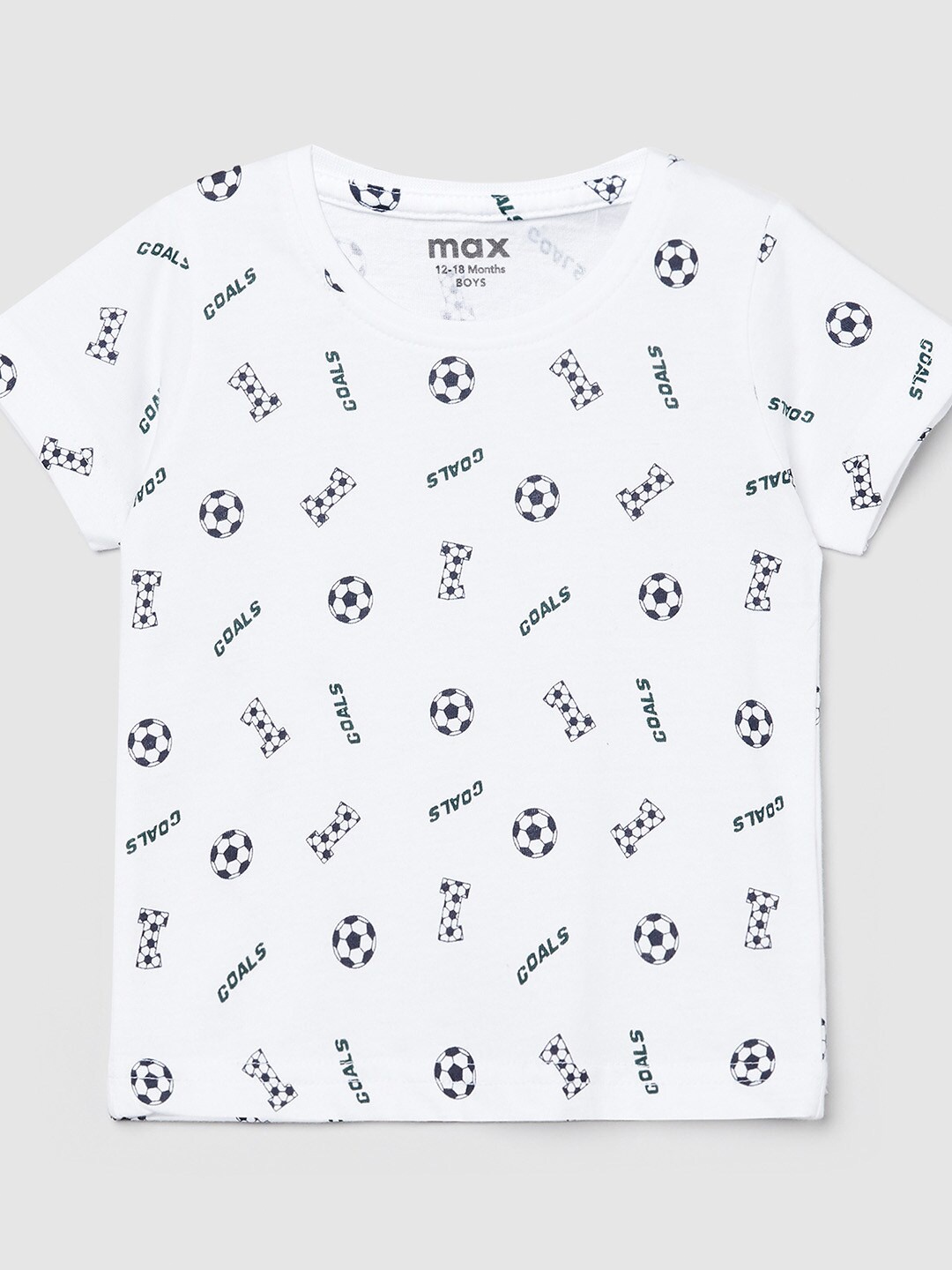 

max Boys Black & White Printed Cotton Round Neck T-shirt