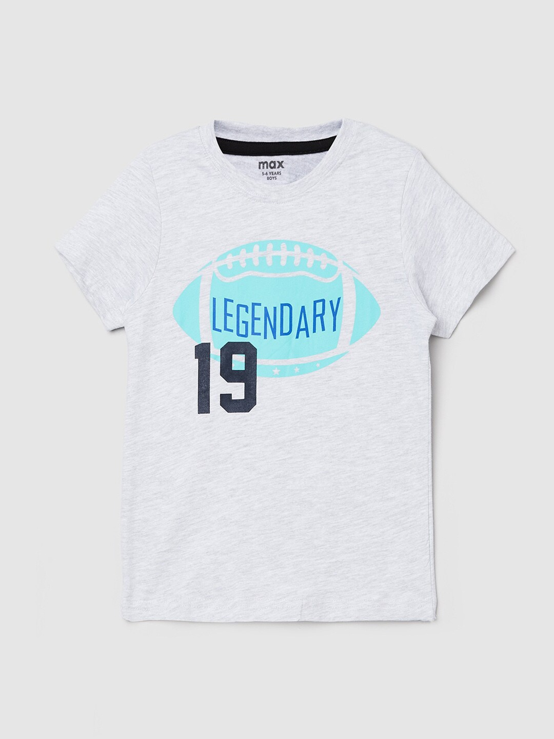 

max Boys Grey & Blue Printed Pure Cotton T-shirt