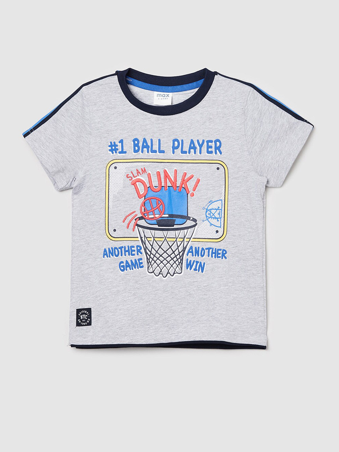 

max Boys Grey Printed Cotton T-shirt