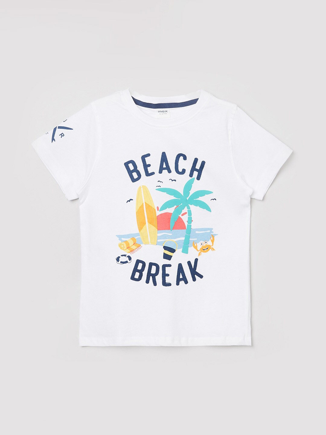 

max Boys White Printed Cotton T-shirt