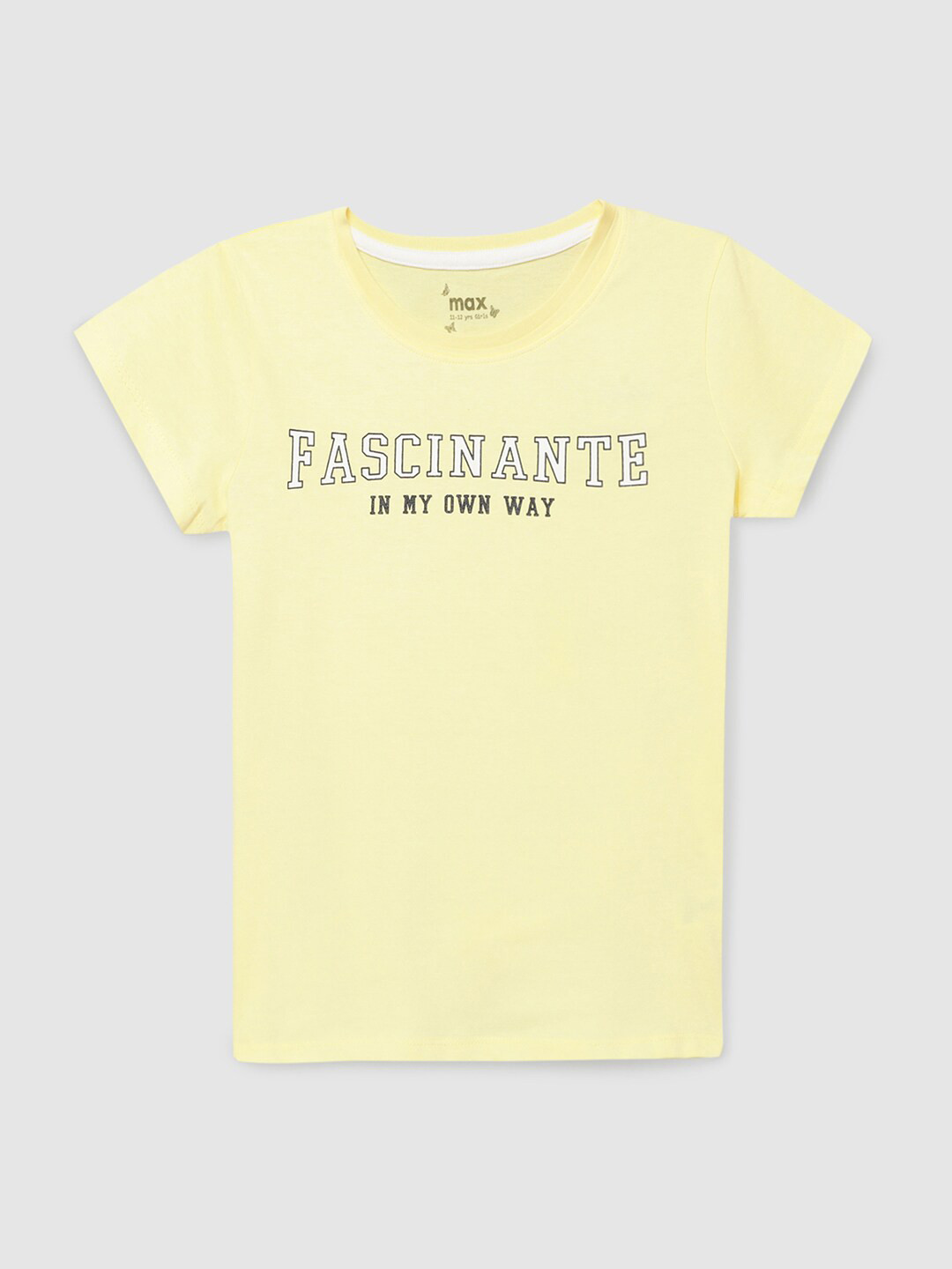 

max Girls Yellow Typography Printed T-shirt