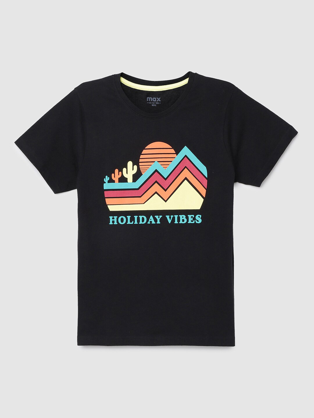 

max Boys Black Printed Cotton T-shirt