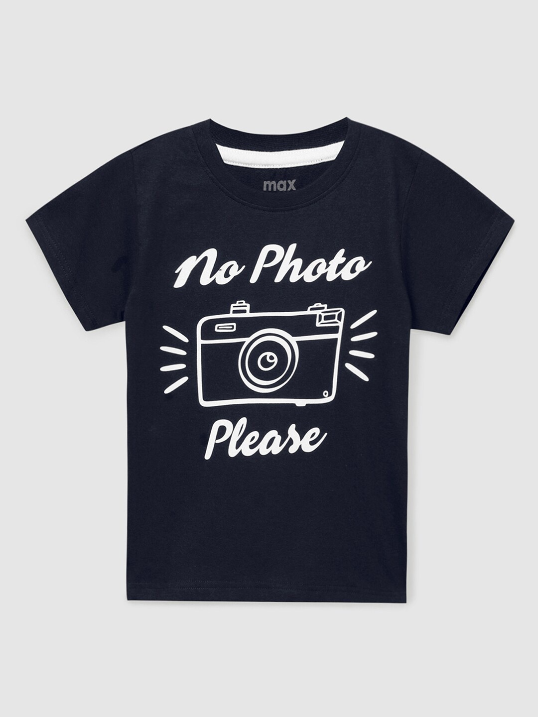 max Boys Navy Blue Typography Printed Pure Cotton T-shirt