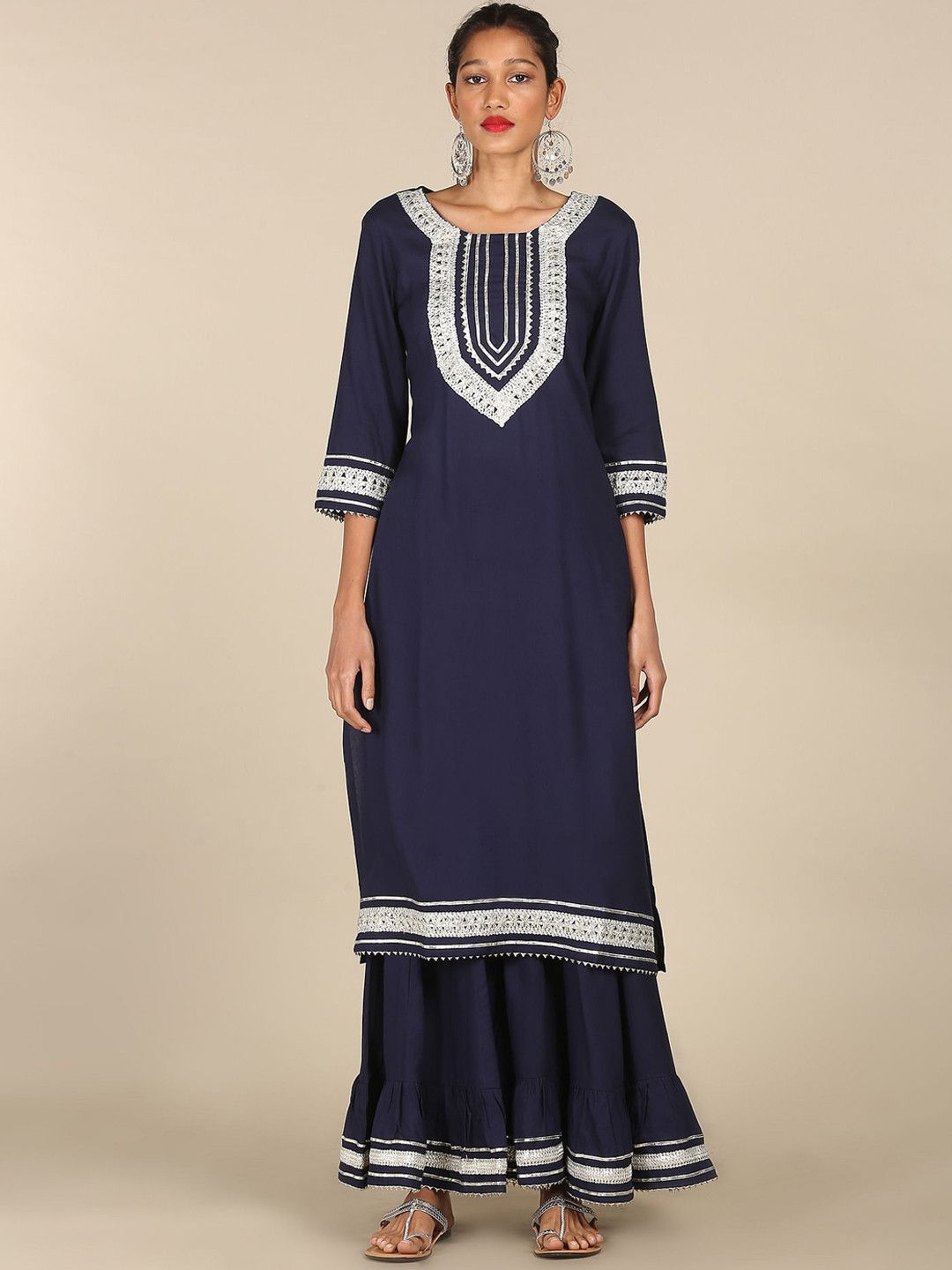 

Anahi Women Blue Yoke Design Gotta Patti Kurta with Palazzos & Dupatta