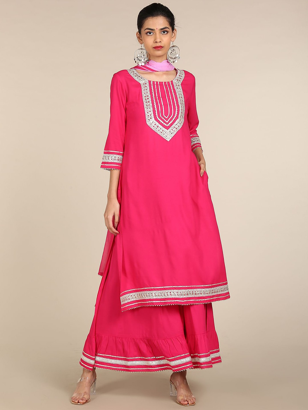 

Anahi Women Pink Yoke Design Gotta Patti Kurta with Sharara & With Dupatta