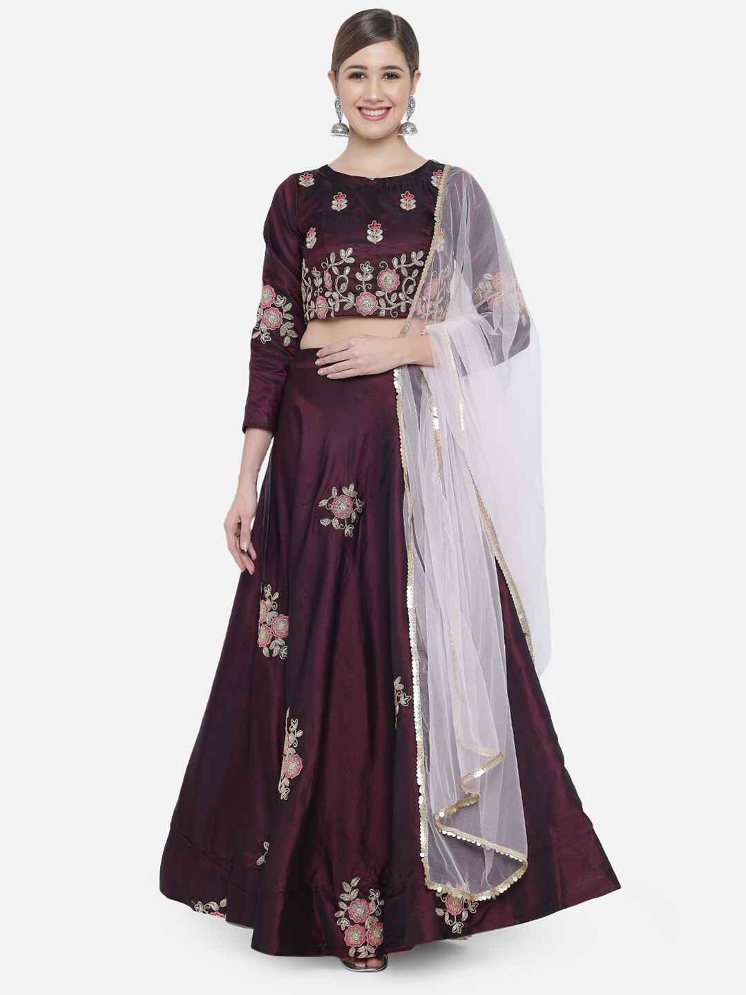 

Mitera Burgundy & Pink Embroidered Ready to Wear Lehenga & Unstitched Choli With Dupatta