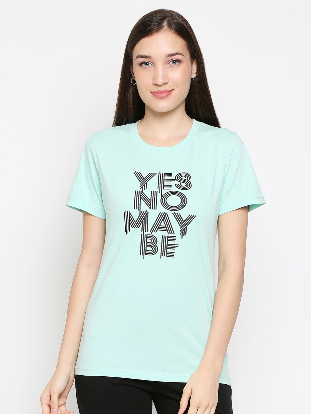 

XIN Women Turquoise Blue Typography Printed T-shirt
