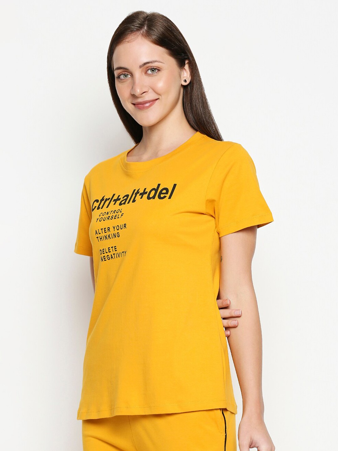 

XIN Women Yellow Typography Printed Cotton T-shirt