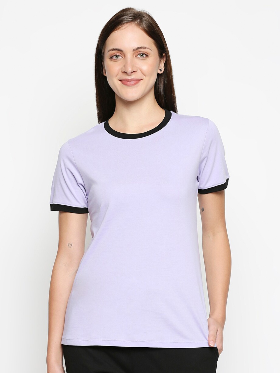 

XIN Women Lavender & Black Cotton T-shirt