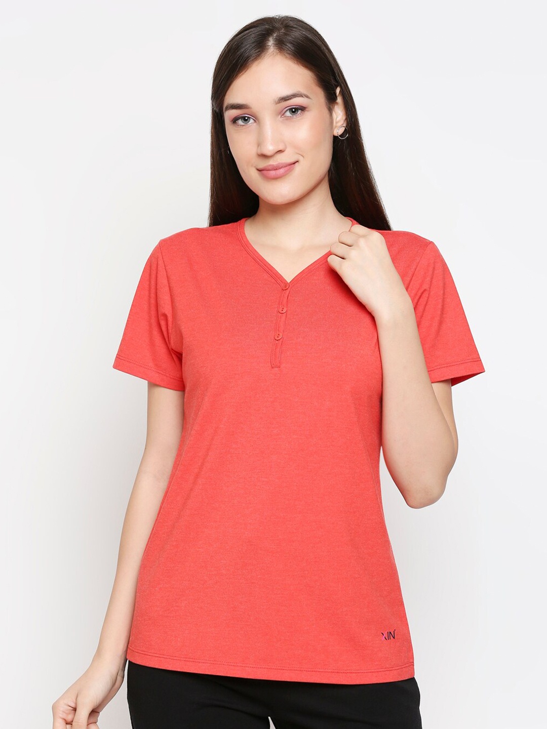 

XIN Women Red Cotton Regular T-shirt