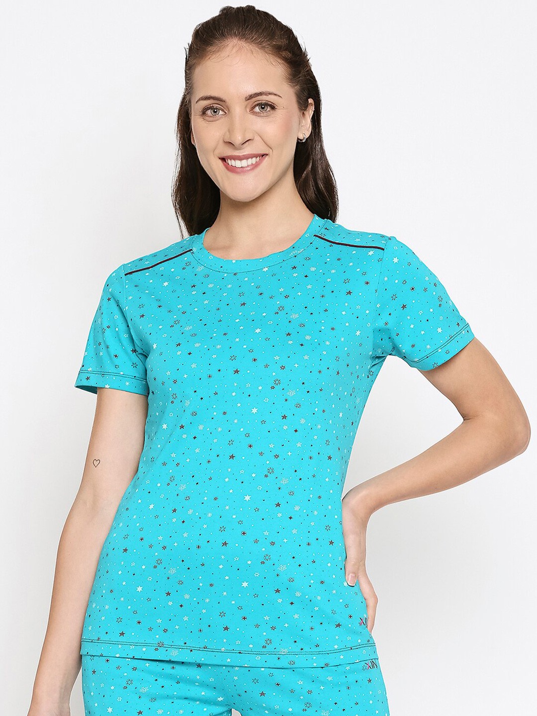 

XIN Women Green Printed Cotton T-shirt