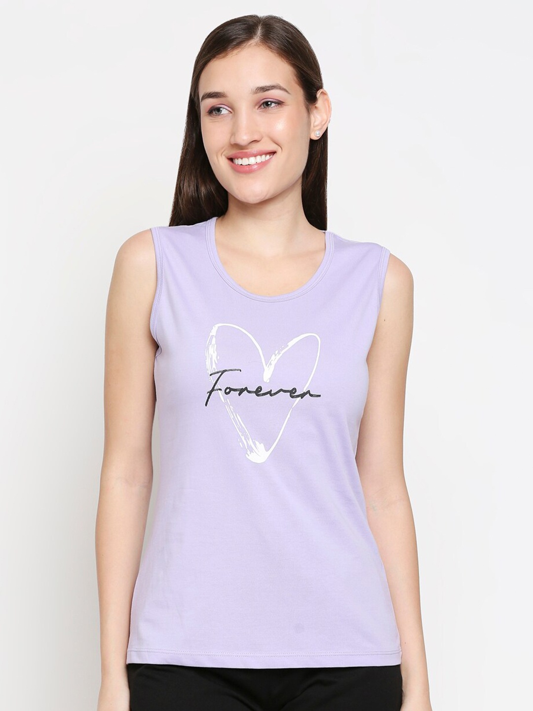 

XIN Women Lavender Printed Cotton T-shirt