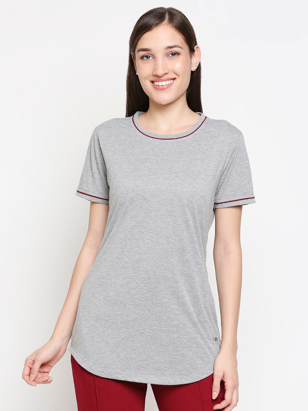 

XIN Women Grey Melange Cotton T-shirt