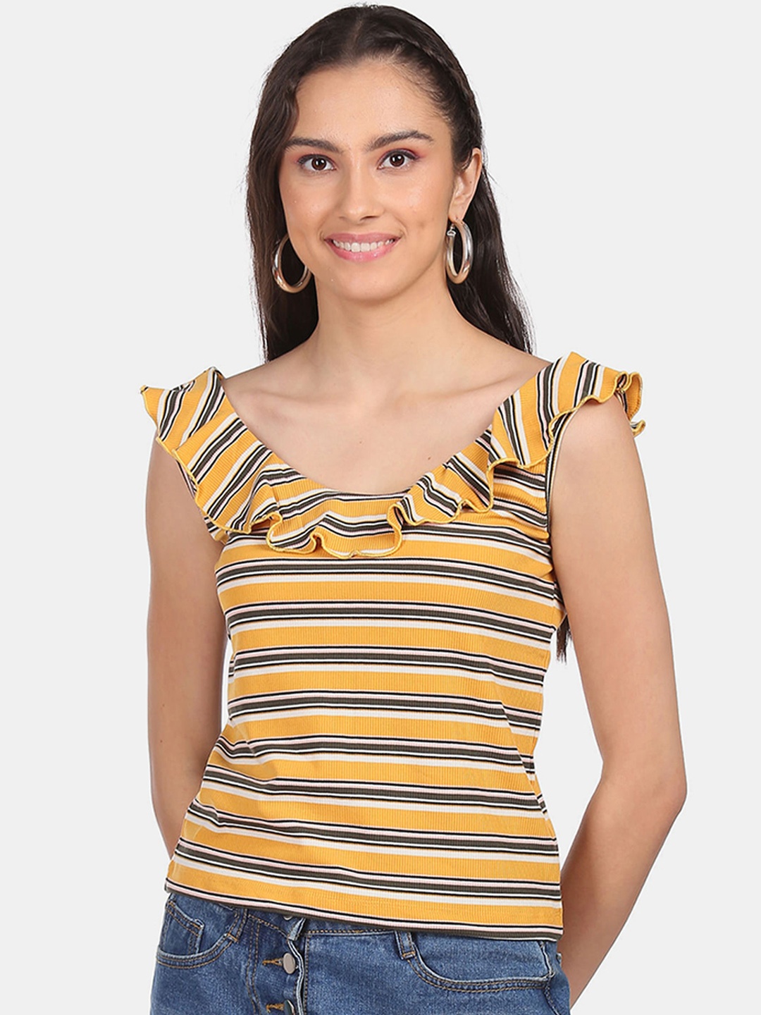 

Sugr Women Yellow Striped Top