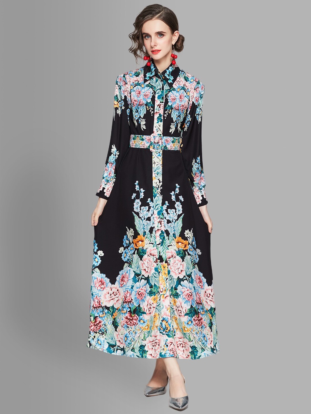 

JC Collection Black Floral Shirt Maxi Dress