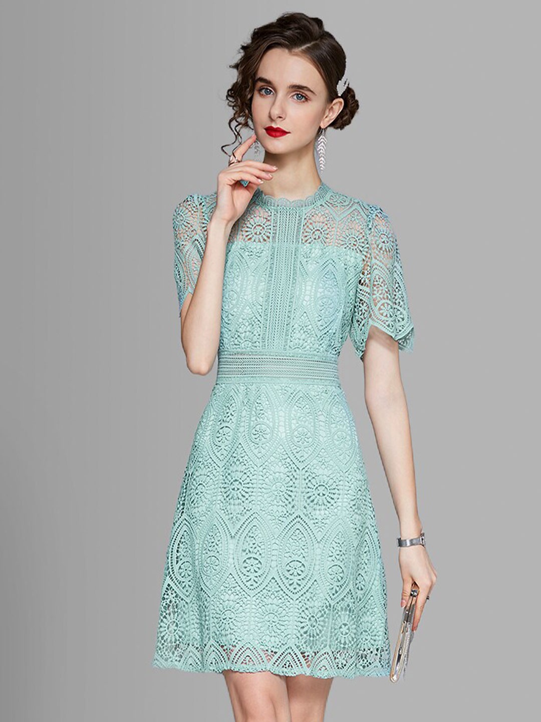 

JC Collection Women Green Self Design A-Line Dress