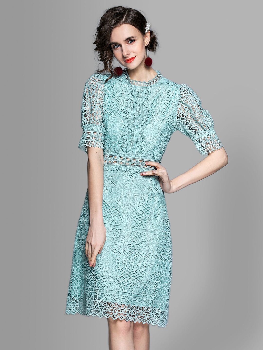 

JC Collection Women Turquoise Blue Self Design A-Line Dress